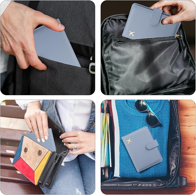 GOAUS Passport Holder for Travel with AirTag Slot, Passport Book Wallet | Cards Cash Pocket, RFID Blocking, Waterproof, Passport Case, Travel Gifts for Women Men, Faux Leather, AirTag Not Included