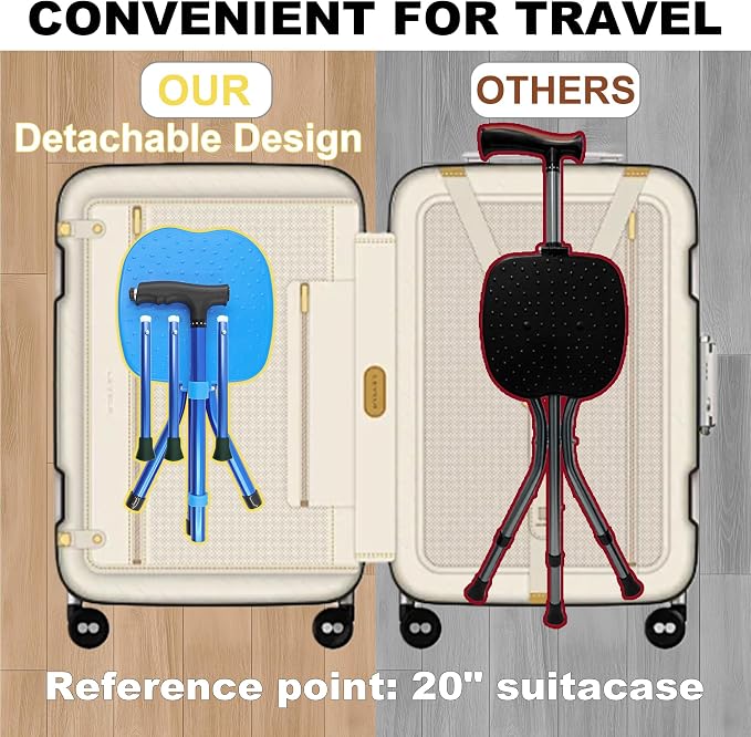 FATTCHIAR Walking Cane with Seat Folding Lightweight Adjustable Cane Chair Foldable for Seniors Portable Seat