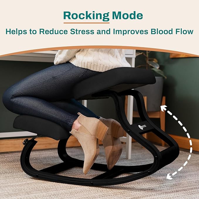 NYPOT Ergonomic Kneeling Chair with Adjustable Seats - Knee Chair for Posture Correction & Kneel Rocking Stool for Desk - Back Pain Relief and Support for Home and Office (Modern, Total Black)