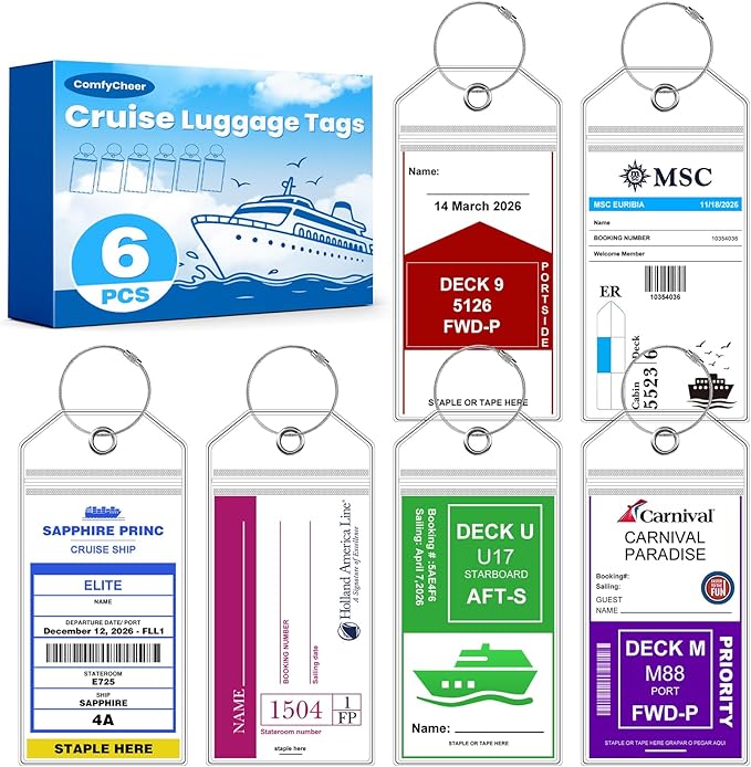 6 Pack Luggage Tags，Cruise Essentials 2026 &Travel Essentials，Cruise Must Haves for NCL, Princess, Carnival, Royal Caribbean & Celebrity Cruise Ships