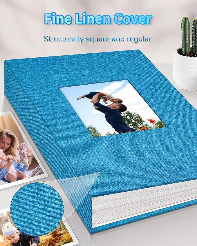 Artfeel Photo Album 4x6 with 300 Pockets,Slip-in Picture Albums,Linen Cover Memory Book with Front Window,White Page Vertical Photo Book for Wedding,Family,Anniversare,Baby,Vacation