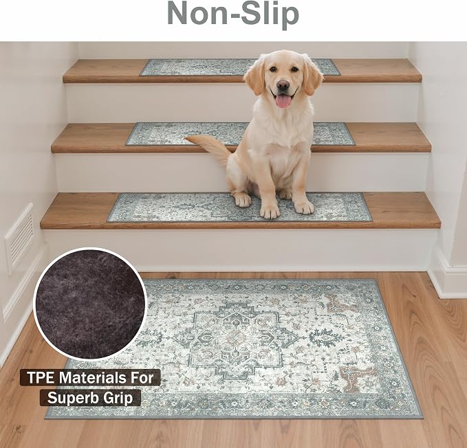 SARBEN 20"x30" Non Slip Stair Treads for Wooden Steps 1 Pack, Taupe | Peel and Stick Carpet Stair Runner with TPE Adhesive Backing, Carpet for Added Safety, Pet and Senior Friendly