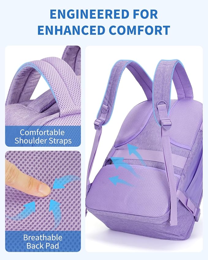 WANDF Travel Backpack For Spirit Airlines Personal Item Bag 18x14x8 with Wet Pocket, 17 Inch Laptop Backpack for Men Women（Purple）