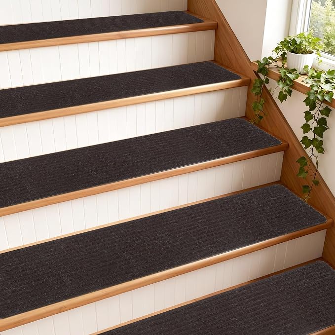 Extra Wide Non Slip Stair Treads for Wooden Steps –15 Pack 9" x36'' Extra Wide Carpet Runners with Reusable Adhesive, Step Pads for Dogs, Kids, Seniors, Machine Washable – Brown
