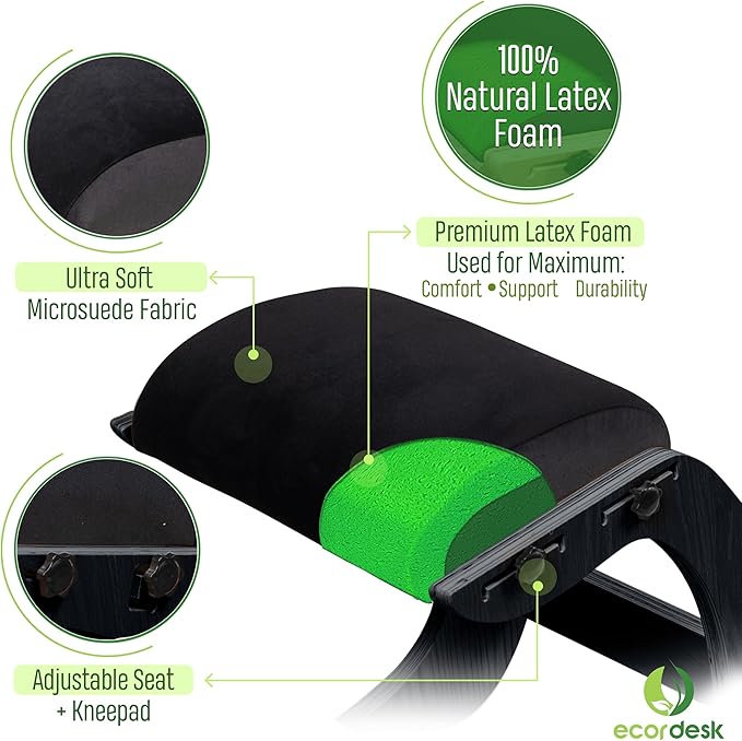 Ergonomic Kneeling Chair, Adjustable Seat - Office Chair for Desk, Posture Corrector, Premium Comfort Cushion, Wooden Rocking Knee Chair (Black Frame)