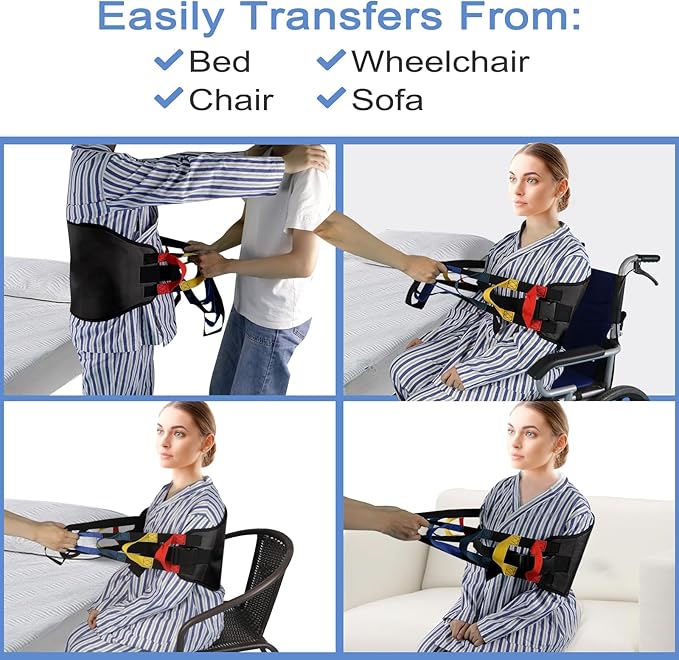 Transfer Sling, Transfer Belt Gait Belts for Seniors, Heavy Duty Patient Lift Belt with Straps, Mobility Standing and Lifting Belt for Elderly, Disabled, Injured-Safely Move from Bed and Wheelchair