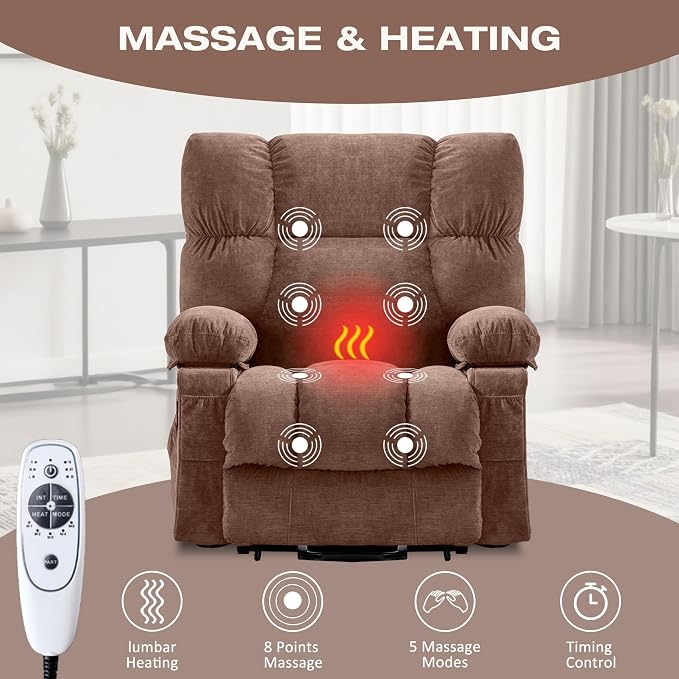 Power Lift Recliner Chair for Elderly with Vibration Massage and Lumbar Heating, Electric Lift Recliner Sofa with USB Charging Port and Side Pocket, Adjustable Lift Chair for Living Room Comfort