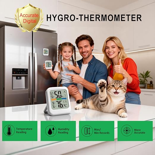 G.CATACC Room Thermometer Indoor Hygrometer Temperature Humidity Monitor | 5s Fast Refresh, 2.8" Large LCD, Battery included, Accurate Sensor for Home Office Baby Nursery Greenhouse Reptile Incubator