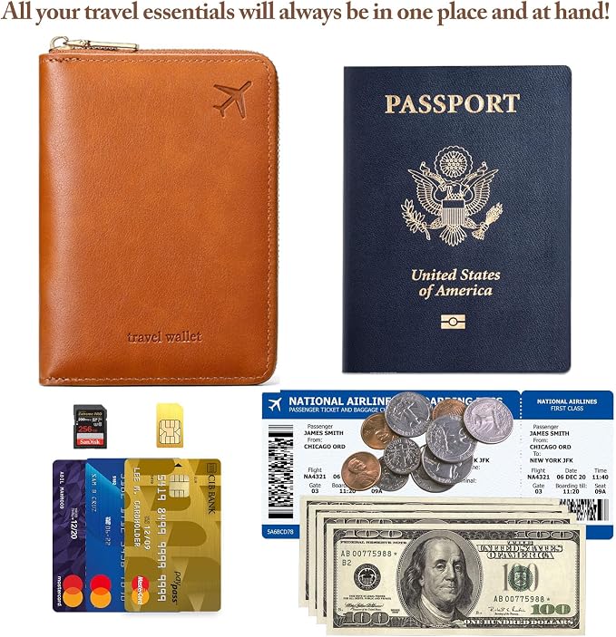 Passport Holder for Travel Women and Men RFID Passport Holder with Zipper Passport Case Passport cover Passport Wallet Travel Essentials and Accessories