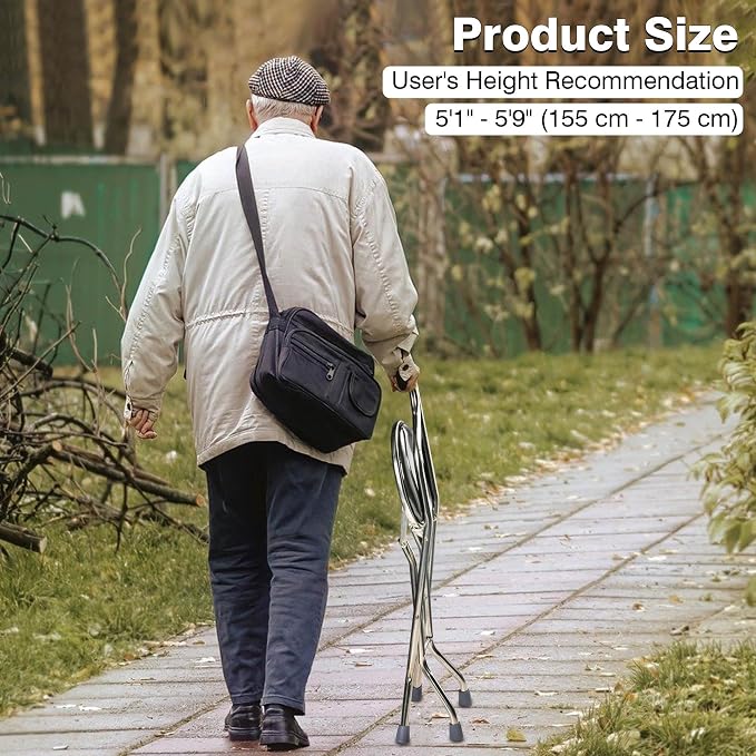AW Lightweight Folding Walking Cane Stick with Seat Four Legged Portable | Travel Hiking Chair Stool Eldely Care Aid