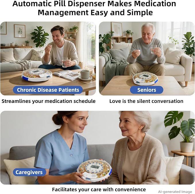 Bluetooth Automatic Pill Dispenser with Safety Lock for Seniors | App/Audio/Visual Alerts, Tracks Adherence History, Up to 9 Alarm/Day, 28-Day Medication Organizer for Dementia & Chronic Care