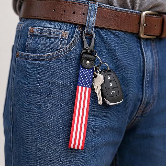 American Flag Keychain for Men Women, Leather USA Flag Key Chain for Daily | Flag keychain adds heritage patriotic style, Metal D-ring keep daily keys grouped,Practical gift for dads, husbands, wives