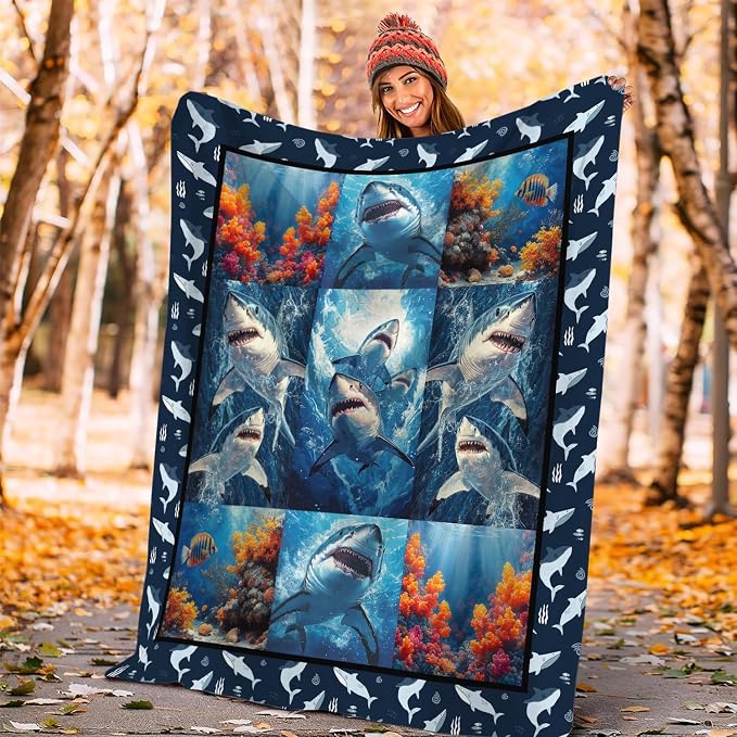 Yibuda Shark Blanket Ocean Underwater Flannel Plush Throw Blanket Cozy Nautical Coral Decor Fleece Stuff Blanket Gifts for Lover Girls Boys Kids Adults Women Bed Travel 40"x50"