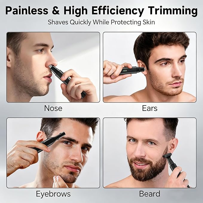 RUIM 3-in-1 Nose Hair Trimmer for Men, Electric Ear & Eyebrow Groomer with LED Display, USB-C Rechargeable, Waterproof Dual-Blade Facial Hair Trimmer, Precision Grooming Kit
