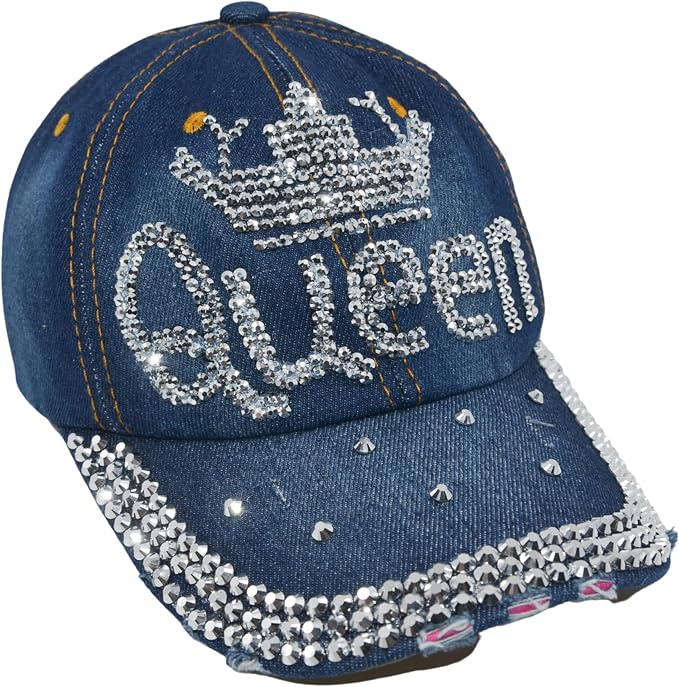 Popfizzy Bedazzled Hat for Women, Rhinestone Denim Hat, Fun Adult Bling Hats, Birthday Gifts for Women, Adjustable, One Size