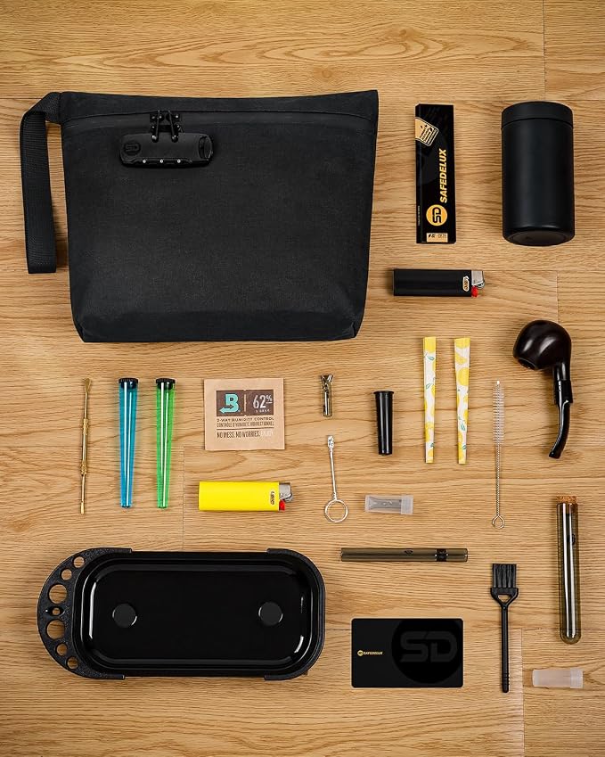 Smell Proof Bag, Odor Proof Bag with Combination Lock, Durable Smell Proof Container with Carbon Lining, Secure Odorless Travel Pouch for Home & On-the-Go (Black)
