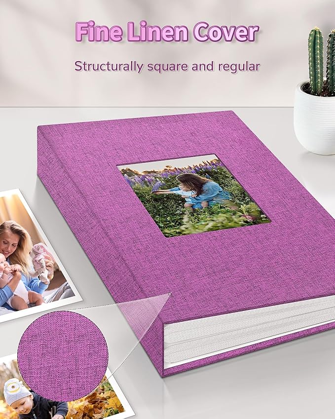 Artfeel Photo Album 4x6 with 100 Pockets,Slip-in Picture Albums,Linen Cover Memory Book with Front Window,White Page Vertical Photo Book for Wedding,Family,Anniversare,Baby,Vacation