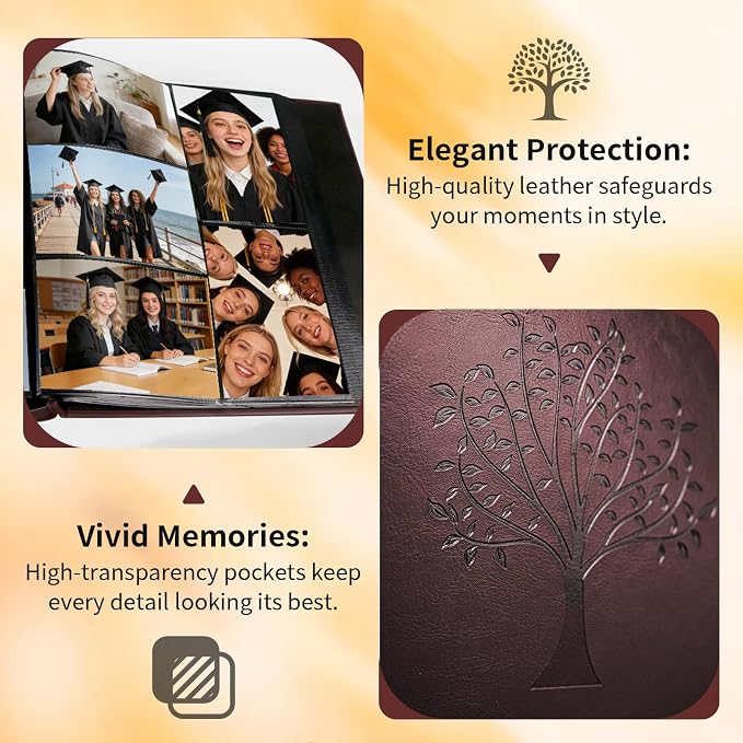 Leather Photo Album 4x6 Pockets, Picture Album for Family Christmas Gift | Large Capacity PU Leather Cover 600 Pockets Black Inner Page Slip In Holds Horizontal & Vertical Photos