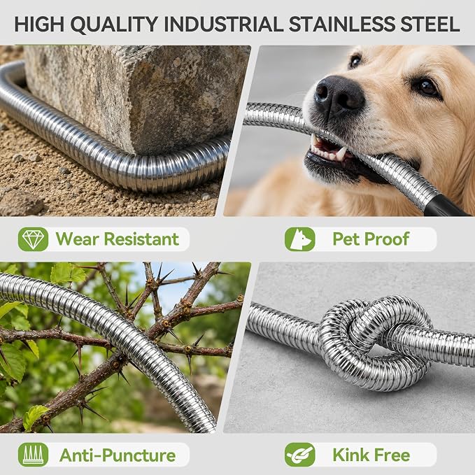 SPECILITE Expandable Metal Garden Water Hose 100 FT with Adjustable Nozzle | 1.5X Expandable, 304 Stainless Steel Heavy Duty, Flexible, Kink Free, Leak-Proof, Lightweight, for Reel Outdoor Yard Car Wash