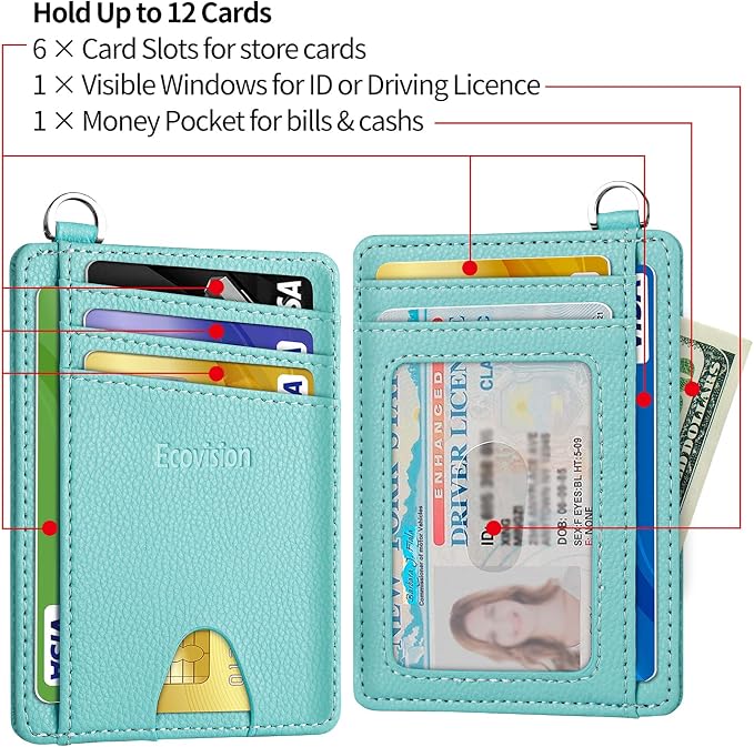 Slim Minimalist Front Pocket Wallet, RFID Blocking Credit Card Holder Wallet with Detachable D-Shackle for Men Women