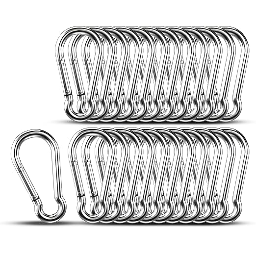 Small Carabiner Clip Hooks, 25pcs 2.36 inch Carabiners Heavy Duty, 304 Stainless Steel Spring Snap Hook Fits Camping Hiking, Metal Clips for Rope Chain Keys Rings