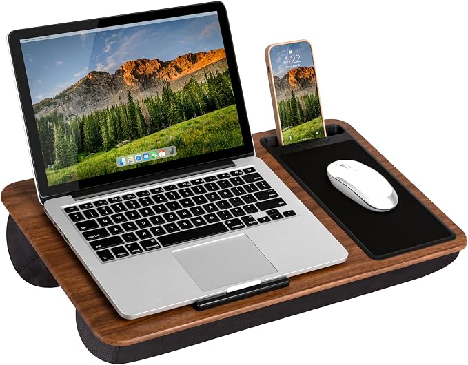 LAPGEAR Home Office Lap Desk – Espresso Woodgrain, Fits 15.6” Laptops
