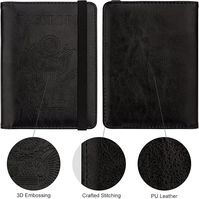 WALNEW Passport Holder for Travel, RFID Passport Wallet, Travel Essentials | PU Leather Passport Cover Case with Pen Holder, Travel Must Haves Accessories, Passport Book Holder for Women Men
