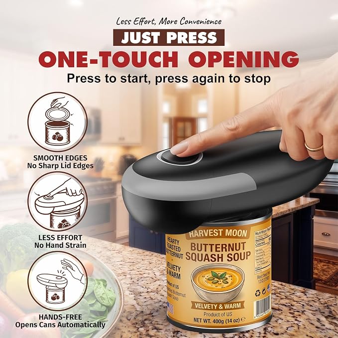 Electric Can Opener, Automatic Can Opener with Smooth Edge, Hands Free, Battery Powered, One-Touch Operation, Electric Can Openers for kitchen, Can Openers for Seniors with Arthritis