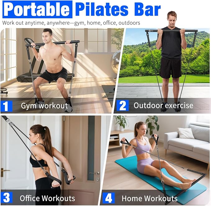 Bbtops Pilates Bar Kit with Resistance Bands,Pilates Bar with Stackable Bands Workout Equipment for Legs,Hip,Waist and Arm,Exercise Fitness Equipment for Women & Men Home Gym Yoga Pilates