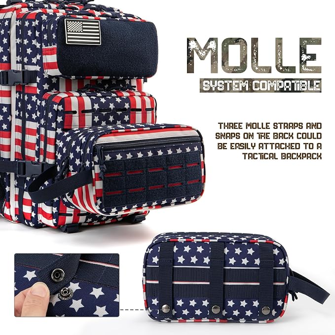 QT&QY Tactical Toiletry Bag For Men Hygiene Bag EDC Military Tool Molle Pouches Small Dopp Kit Mens Shaving Kit Travel shower Bags Star-Spangled