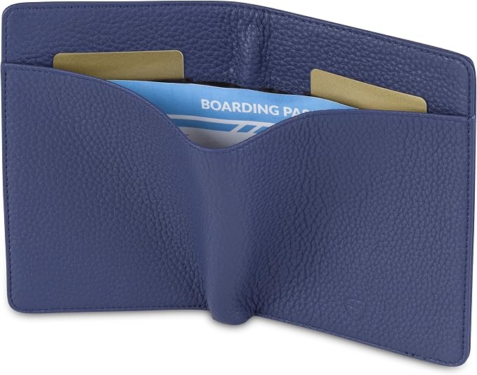 Vaultskin KENSINGTON Passport Holder for Travel, RFID Wallet (Matt Blue) | Slim genuine leather book cover, small case for men and women, inner sleeve, cards, cash, scan blocking protection, gift box