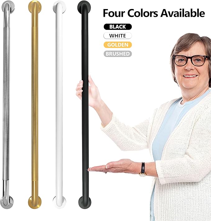 Shower Grab Bar, 2 Pack 39.4 Inch Black Bathroom Grab Bar, 1.25" Diameter 304 Stainless Steel Anti-Slip Grab Bars for Bathtubs and Showers, Handicap Shower Grab Bar for Seniors Elderly