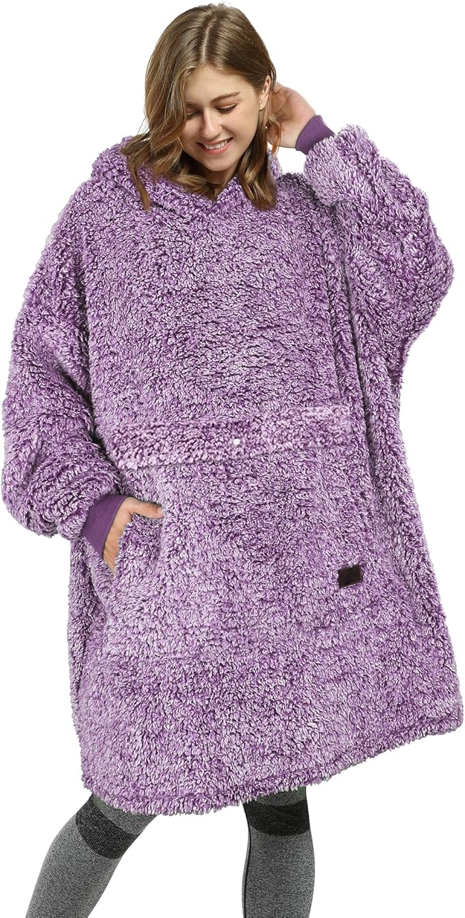 Catalonia Oversized Blanket Hoodie Sweatshirt, Wearable Sherpa Lounging Pullover for Adults Women Men