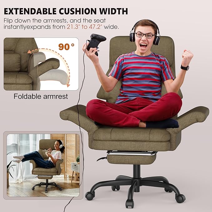 ELABEST C39 Cross Legged Office Chair with Footrest & Convertible Armrests-Pet-Friendly Criss Cross Home Desk Chair, Ergonomic Recliner with Lumbar Pillow,Big and Tall Executive Chair