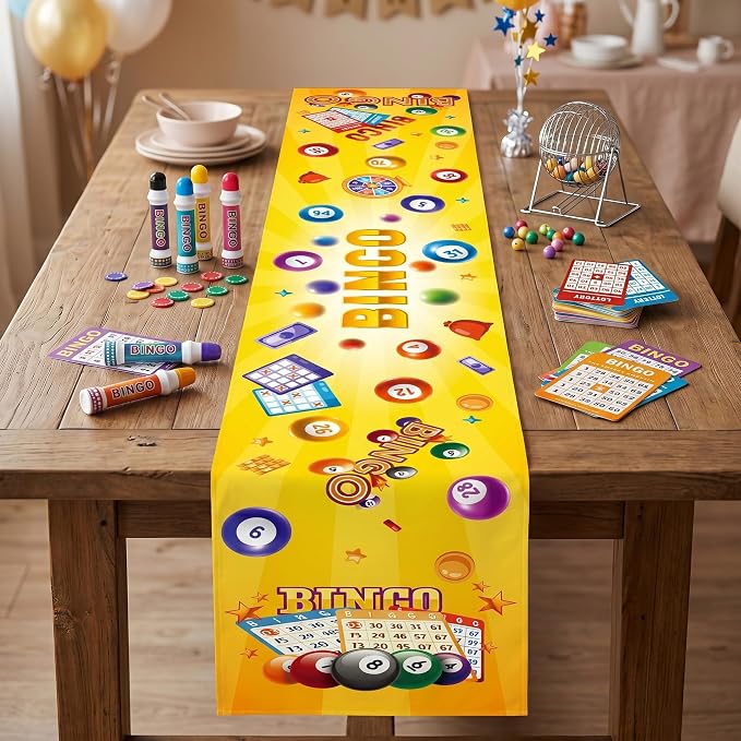 Bingo Theme Table Runner Decorations, 2 PCS Bingo Game Night Party Supplies for Bingo Champion Birthday Carnival Events Prize Class Gifts Tablecloth Table Cover
