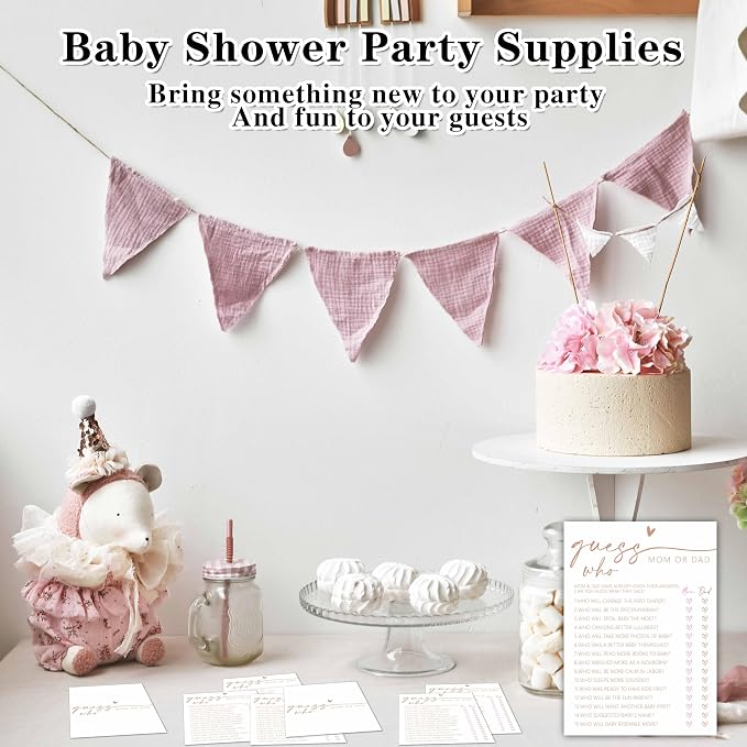Guess Who? Game Cards, Baby Shower Games Cards, Minimalism Boy or Girl Baby Gender Reveal Party Favors Decorations and Supplies, 25 Pcs Double-Sided - C01