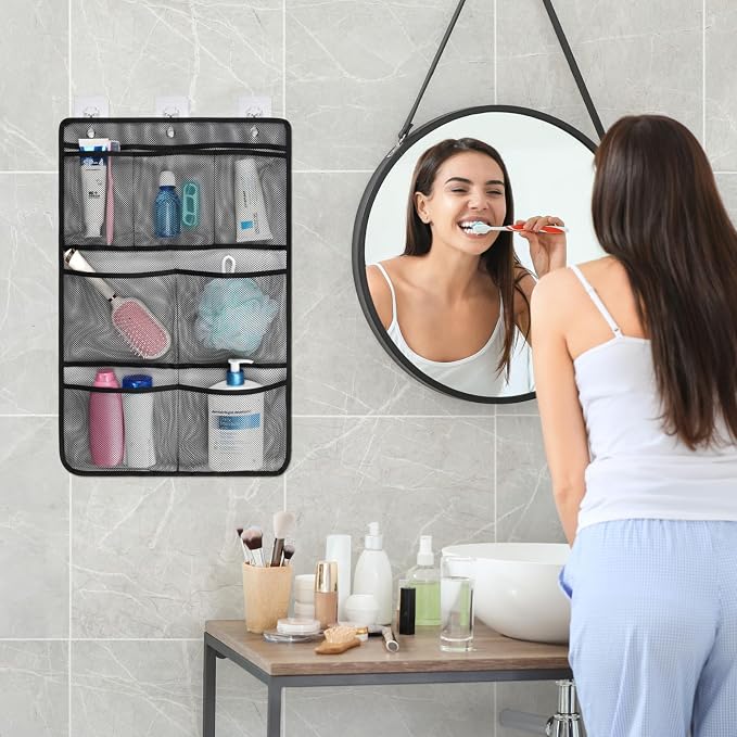 F-color 7-Pocket Mesh Shower Caddy - Hanging Shower Organizer for Cruise | Quick-Dry & See-Through Mesh for Toiletries, Fits Shower Rod Rings or Sticky Hooks for Bathroom & RV, Cruise Essentials 2026