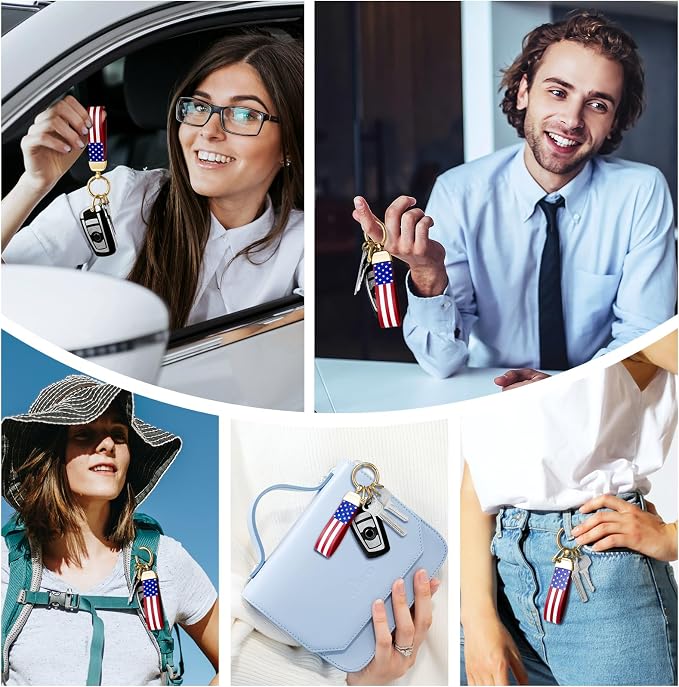 OHKYOOT Leather Car Keychain for Home Car Keys | Carabiner Clip Key Fob Keychain for Women Men,Car Key Holder with 3 Key Ring and Anti-Lost D Ring