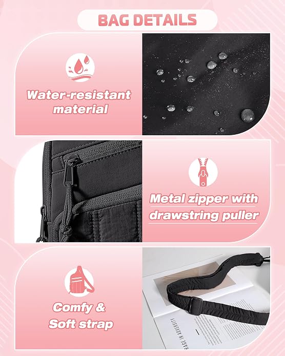 Smasrob Puffer Sling Bag for Women with RFID Blocking Pocket | Hidden Water Bottle Holder, Small Crossbody Bag with Multiple Pockets