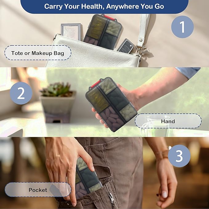 2026 New Extra Large Pill Box with Medicine Labels Travel Essentials Daily Med Container Mini Medication Organizer Storage Organizer Case 7 Day Pill Organizer(Grey)