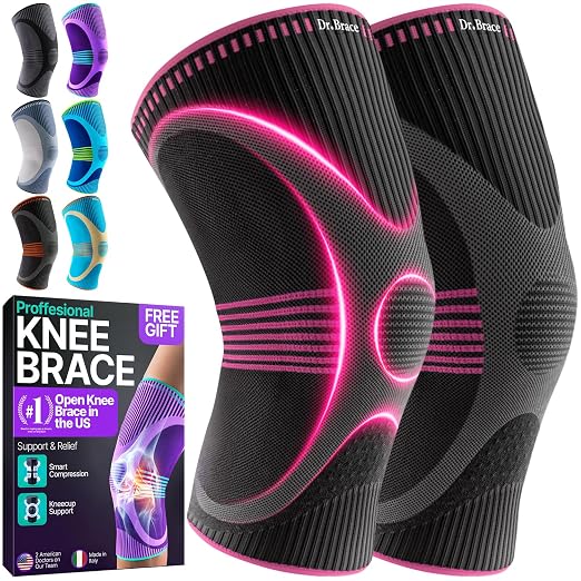 DR. BRACE Elite Compression Knee Brace for Women & Men, (2-Pack) Knee Support Compression Sleeve, Workout Sports Knee Braces for Meniscus Tear, ACL & Arthritis Pain Relief - Check Size Guide Video (Orion, Small)
