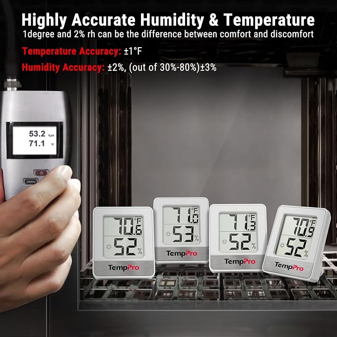 TempPro TP49 4 Pack Digital Hygrometer Indoor Thermometer | Humidity Meter Mini Hygrometer Thermometer with Temperature and Humidity Monitor Room Thermometer