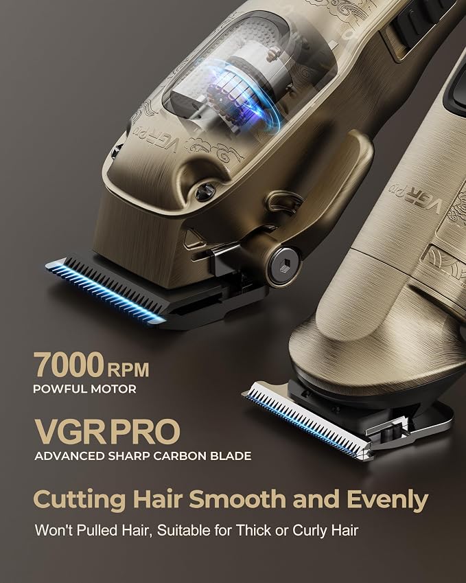 VGRPRO Hair Clippers for Men Professional, Cordless Clipper and Trimmer Set | 7000RPM Grooming Kit with EVA Case, LED display, 14 Guide Combs (including Right & Left Ear Taper Combs), Nose Trimmer Head