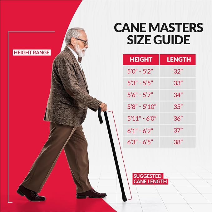Cane Masters Handmade Wooden Classic American Walking Cane | Highly Durable American Hickory Wood Walking Cane | Ergonomic Handle and Body Grip, Anti-Slip Rubber Tip Wood