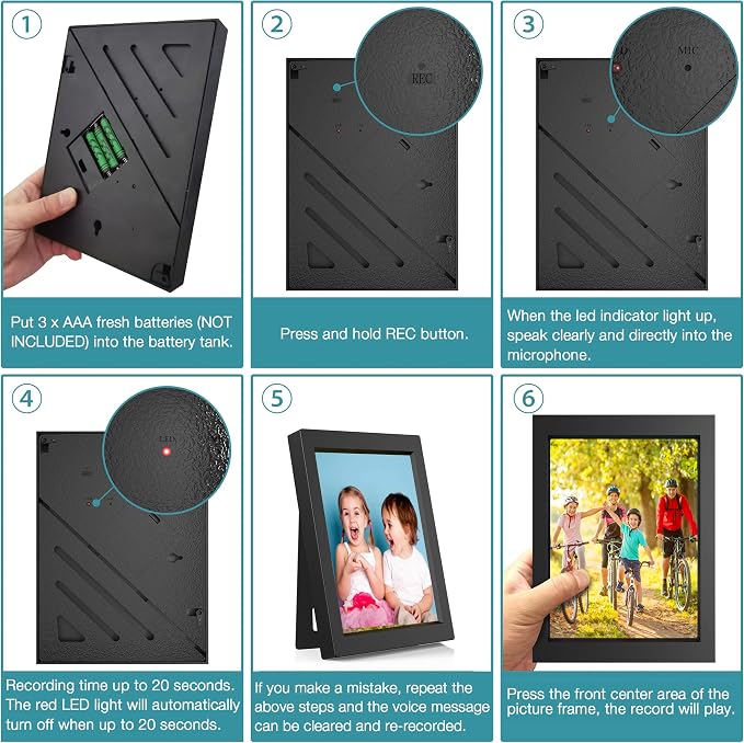KWANWA 5x7 Recordable Picture Frame – 20-Second Voice Recording, Personalized Talking Photo Frame, Holds 5x7 Photos, Vertical or Horizontal Display, Tabletop & Wall Mount, Sentimental Keepsake – for Mom, Dad, Grandparents, Long Distance, Memorial, Birt...