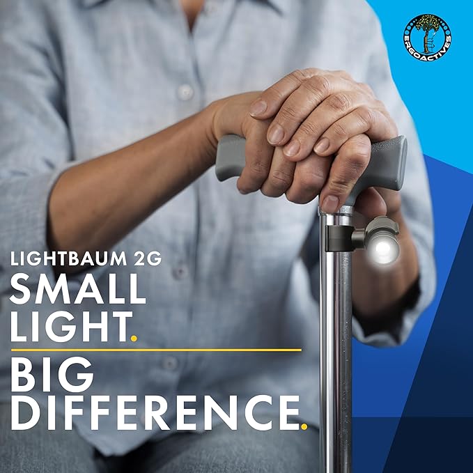 LightBaum 2G- New Improved Adjustable LED Flashlight for Crutches, Canes, & Walkers, Helps Prevent Falls During Dark Hours, Perfect Illumination Allows Users To See At Night (Universal tube mount)