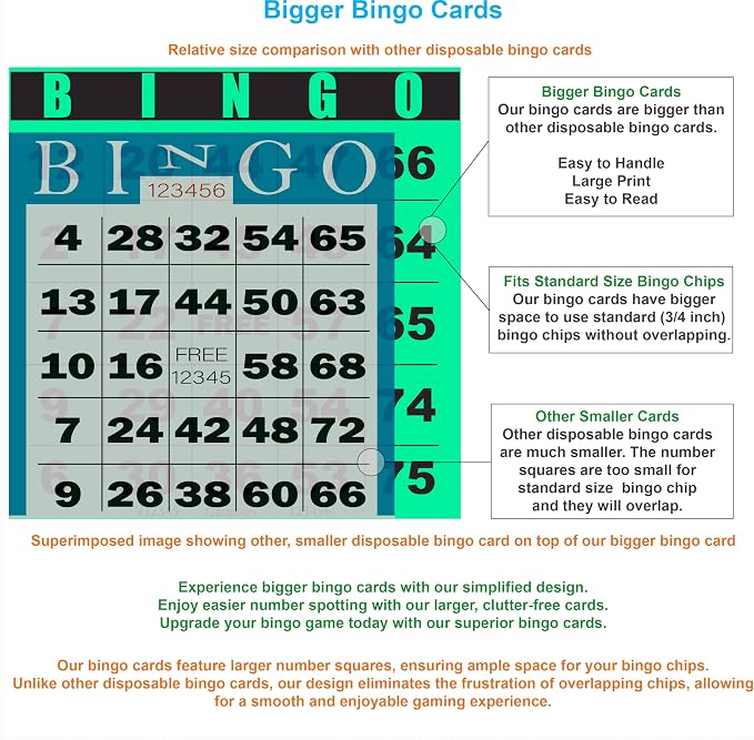 100 Bingo Cards, Large 4.5 x 4.5 Inch, Green, Paper Bingo Sheets | 8 Color Options, Premium Cardstock, Disposable with Daubers or Reusable with Chips — Proudly Made in USA