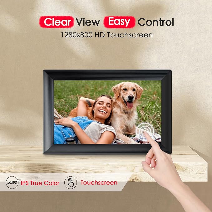 Frameo 10.1" Digital Picture Frame WiFi, 1280 * 800 IPS HD Touchscreen, 32GB Storage, Instant Share Pictures Video, Smart Photo Frame Electronic, Gifts for Mom, House Warming