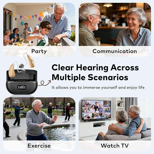 OTC Hearing Aids for Seniors & Adults, Hearing Aids with Noise Cancelling and 5-Level Volume Control, Hearing Amplifier with Ergonomic Comfort Fit, Easy to Use and Delivers Clear Sound