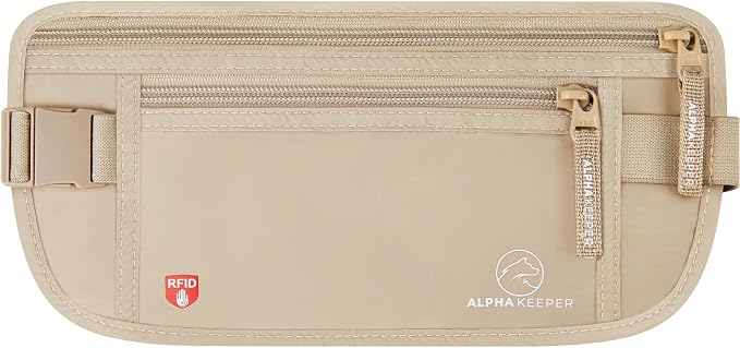 Alpha Keeper Money Belt for Travel Hidden Under Clothes – RFID Blocking Passport Holder & Slim Waist Wallet Pouch for Women & Men, Anti-Theft Travel Accessories